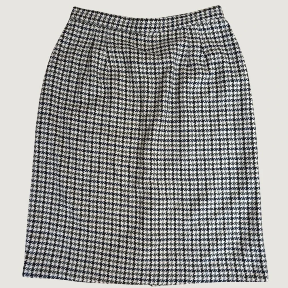 VTG Briggs New York Women's Size 14 Black‎ Cream Wool Houndstooth Pencil Skirt